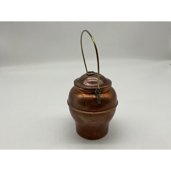 Antique Swedish Copper Ware Copper Pot, Pail, or Churn with Lid and Handle 4" - Picture 3 of 10